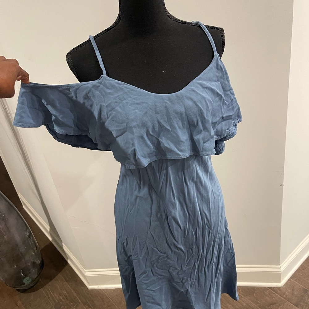 Blue Off-Shoulder Ruffle Summer Dress